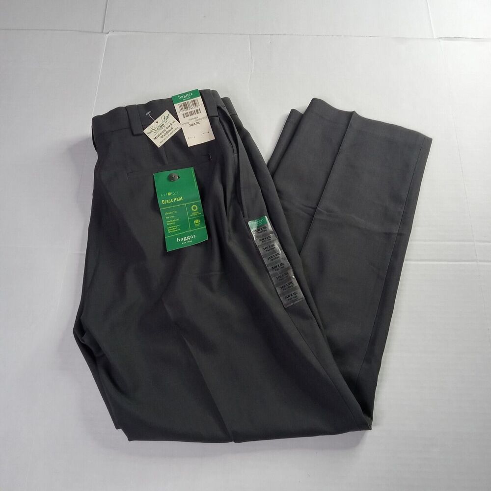 Haggar Comfort Dress Pants Men's 34x30 Gray Classic Fit Permanent Crease No Iron